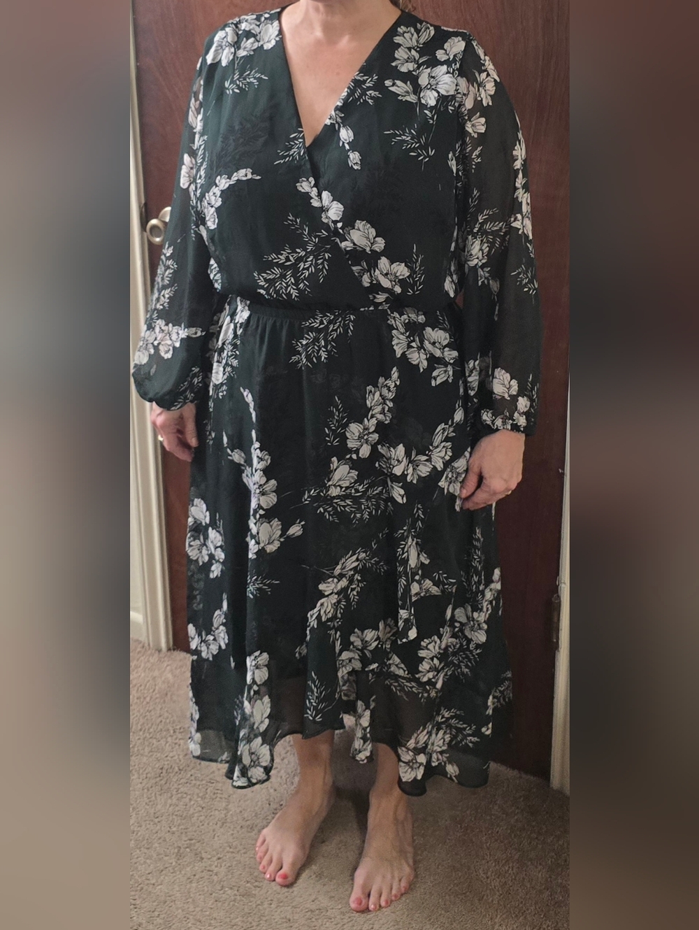 Lane Bryant Dark Green Floral Long Sleeve Dress
